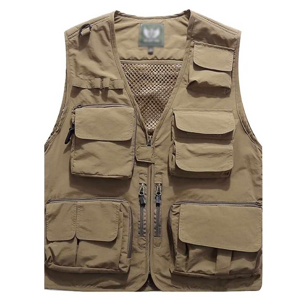 Flygo Men's Casual Outdoor Work Safari Fishing Travel Photo Medium Khaki